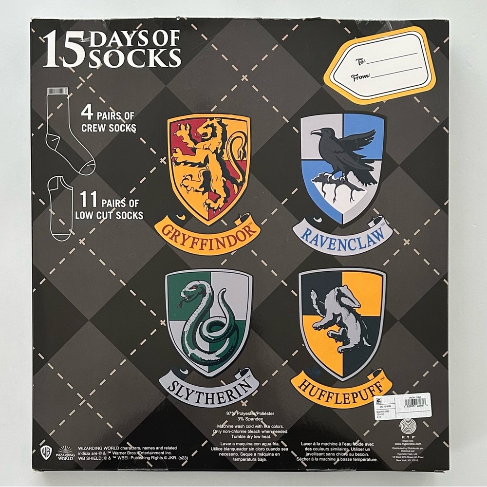 Wizarding World of Harry Potter 15 Days of Socks Hogwarts Theme Gift Set NIP